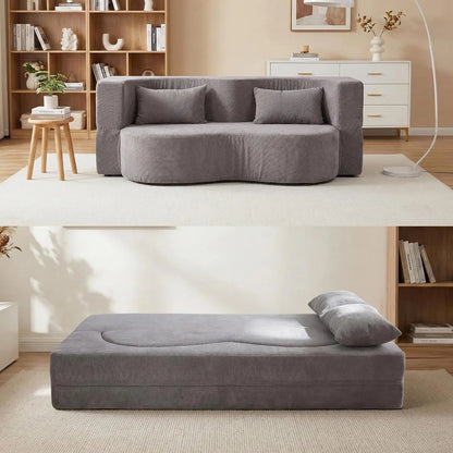 2-in-1 Teddy Fabric Floor Sofa Bed