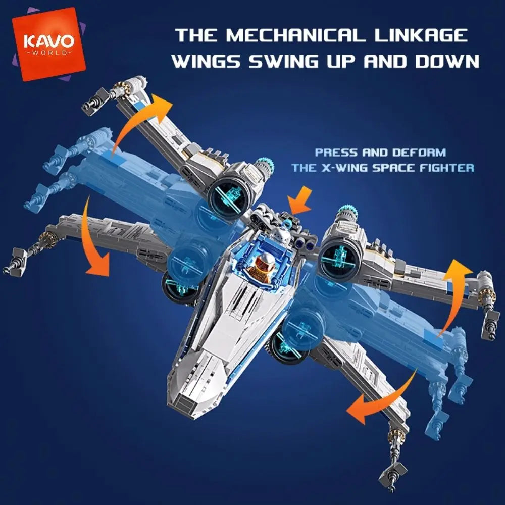 KAVOWORLD 1271pcs X-Wing Space Fighter Building Blocks Set with LED Lights
