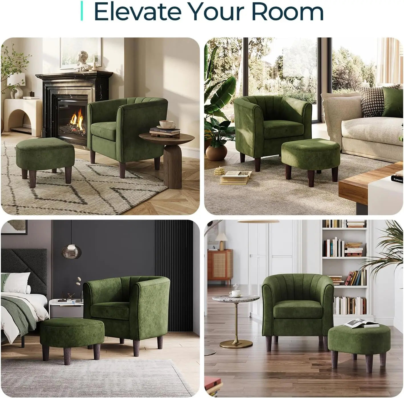 Olive Green Velvet Reading Armchair Set