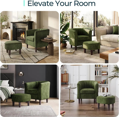 Olive Green Velvet Reading Armchair Set