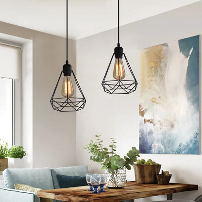 Vintage Wrought Iron Frame Pendant Light – Industrial Ceiling Chandelier for Restaurant & Home