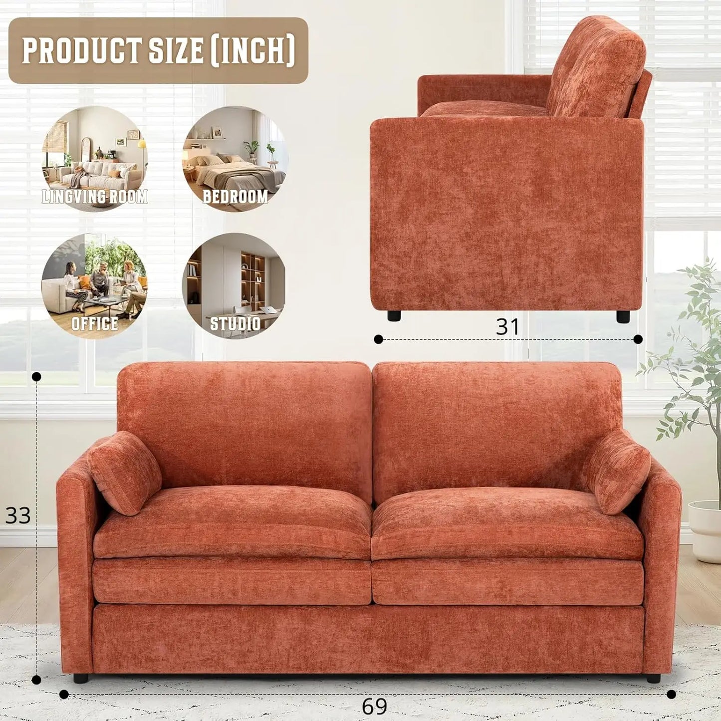 Modern Chenille 2-Seater Sofa with Pillows