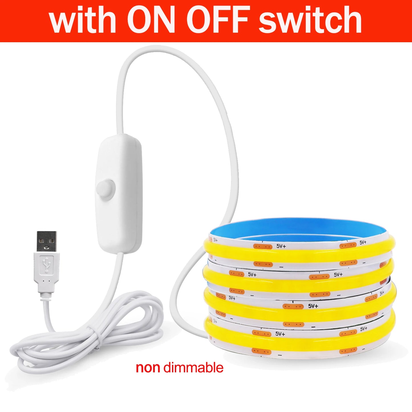 USB COB LED Strip Light with Switch