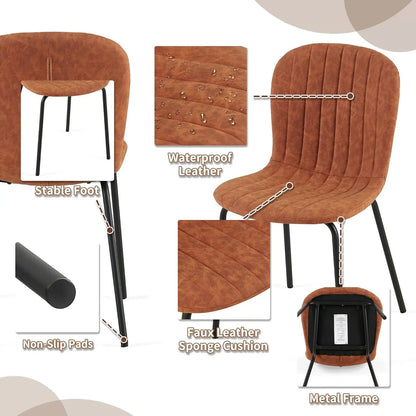 Set of 4 PU Leather Dining Chairs with Metal Legs