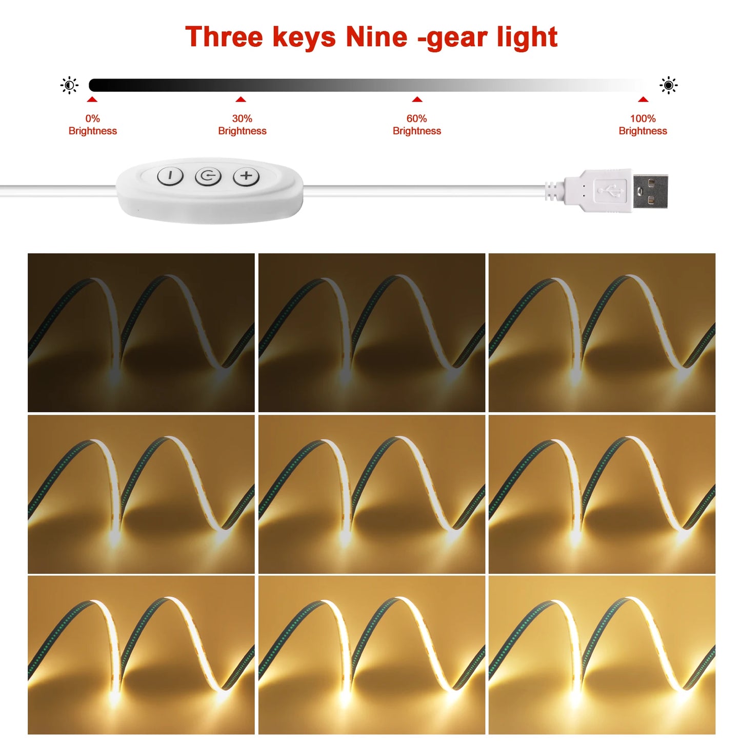 USB COB LED Strip Light with Switch