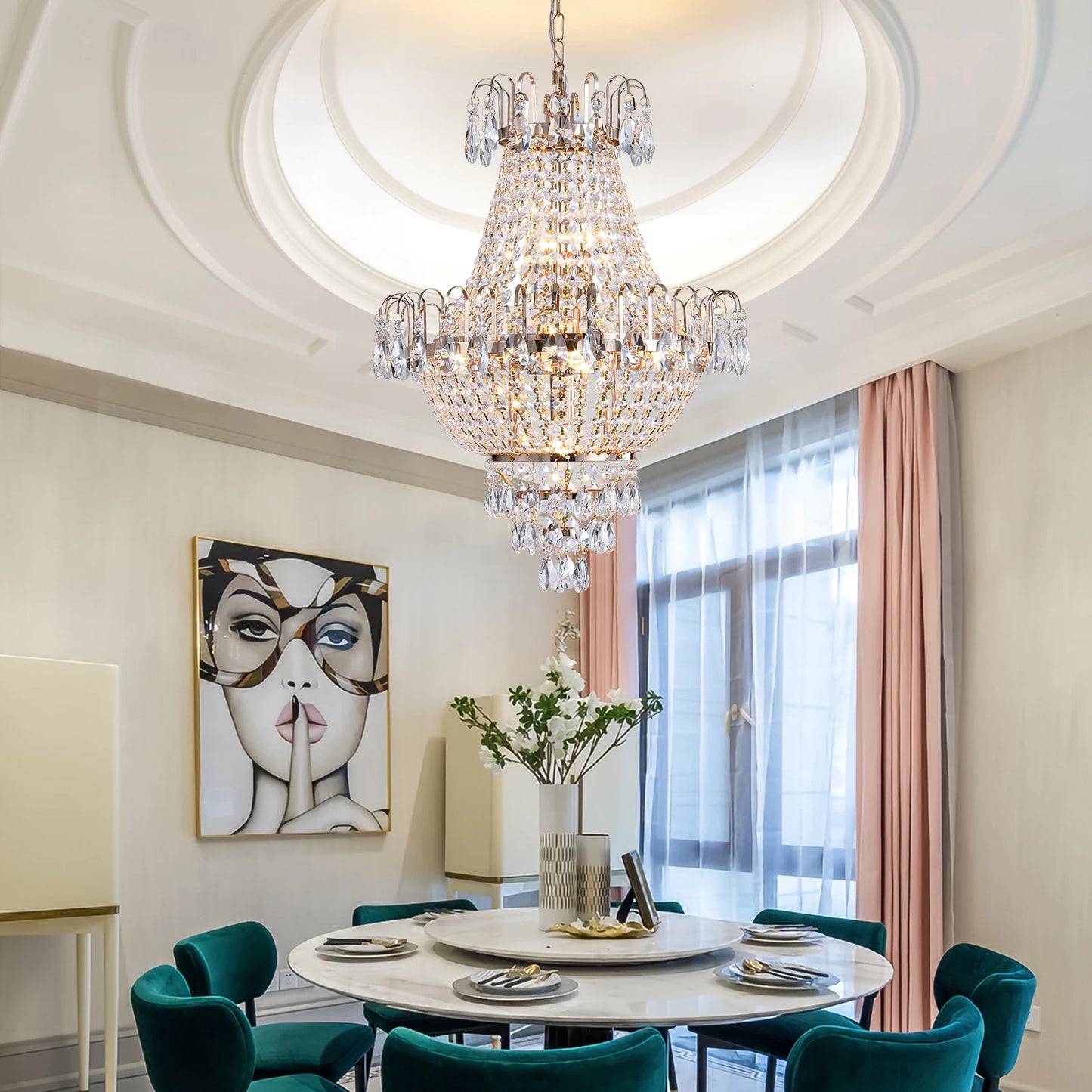 Luxury Gold K9 Crystal Chandelier – Elegant Dazzling Ceiling Light for Living Room & Dining Room