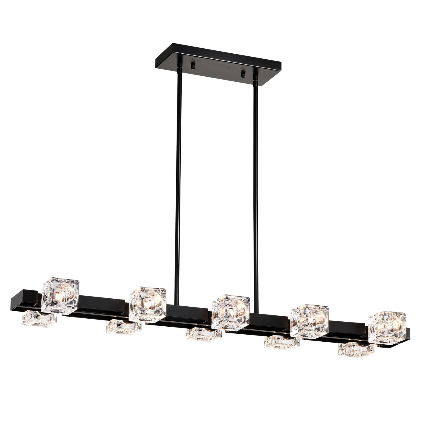 8-Light Black Farmhouse Rectangle Chandelier – Linear Crystal Pendant Light for Dining Room