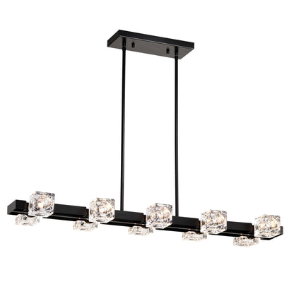 8-Light Black Farmhouse Rectangle Chandelier – Linear Crystal Pendant Light for Dining Room
