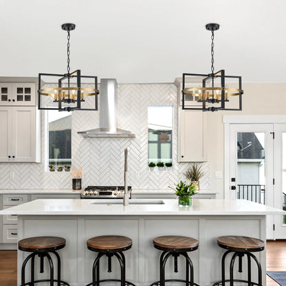 4-Light Black Gold Chandelier – Modern Industrial Pendant Light for Entryway & Dining Room