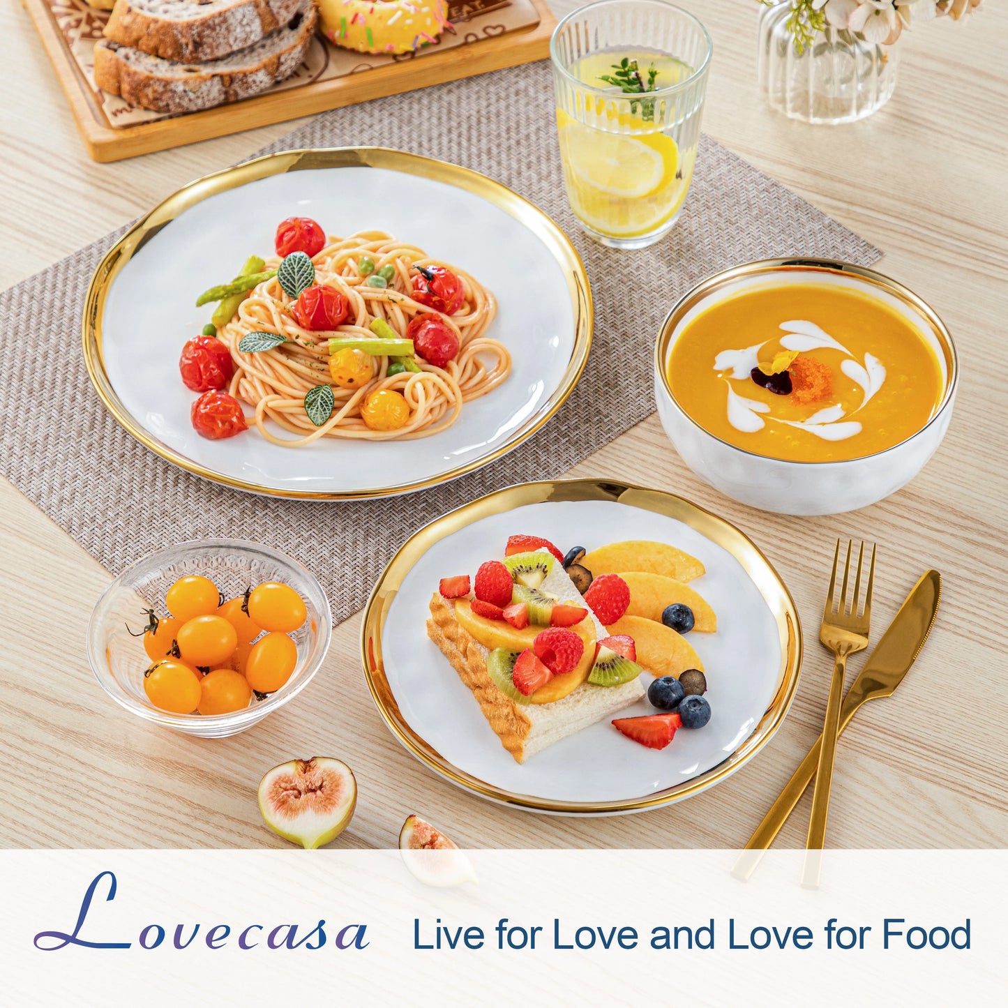 LOVECASA Gold Rim Dish Set