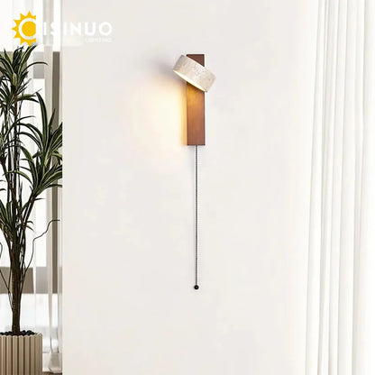 Wabi Sabi Travertine Wall Lamp – Walnut LED Bedroom Light