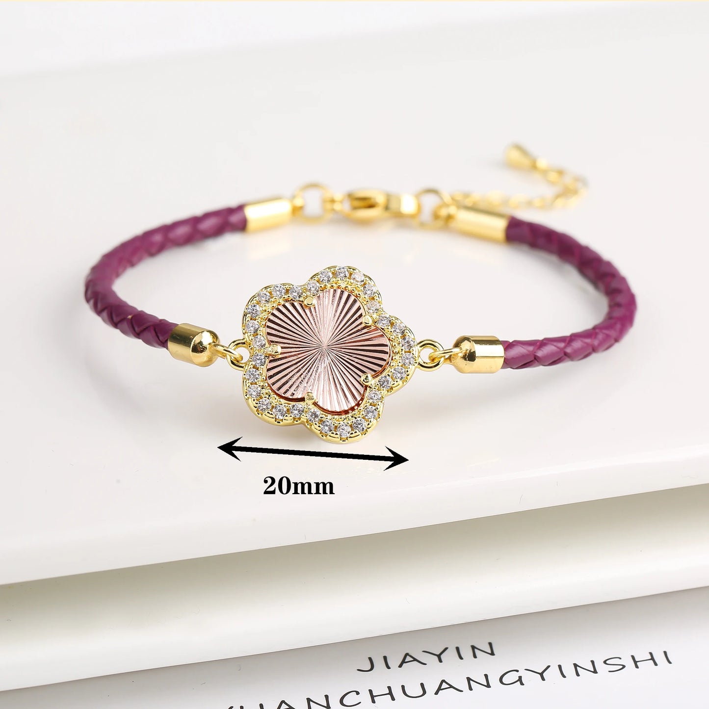 Leather Woven Flower Charm Bracelet
