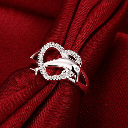 Sterling Silver Love Dolphins Ring