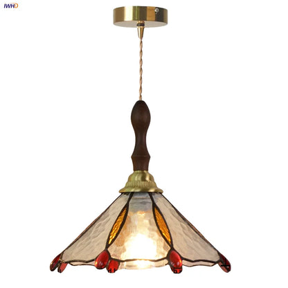 Walnut Wood LED Pendant Light with Glass Shade