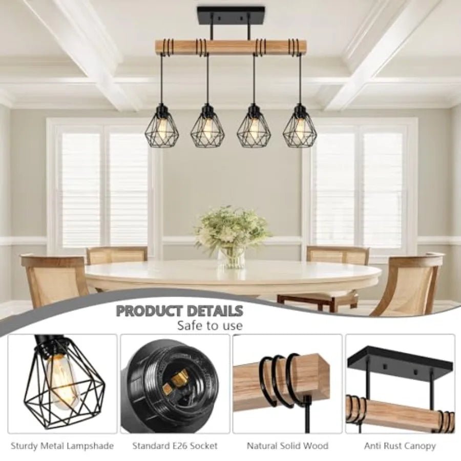 Farmhouse Wood Kitchen Island Lighting 23.6''