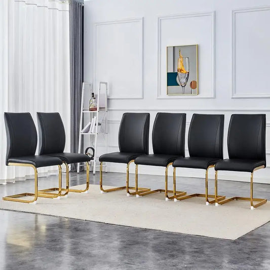 Set of 6 Black PU Dining Chairs with Gold Legs