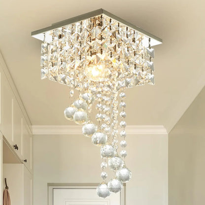 Mini K9 Crystal Flush Mount Chandelier – 7.9" Square Ceiling Light, E26 Base, UL Listed