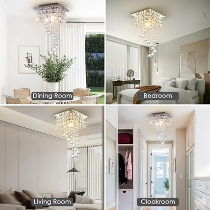 Mini K9 Crystal Flush Mount Chandelier – 7.9" Square Ceiling Light, E26 Base, UL Listed