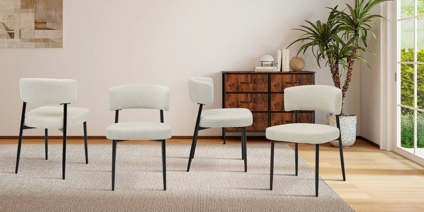 Set of 4 Round Fabric Dining Chairs with Metal Legs