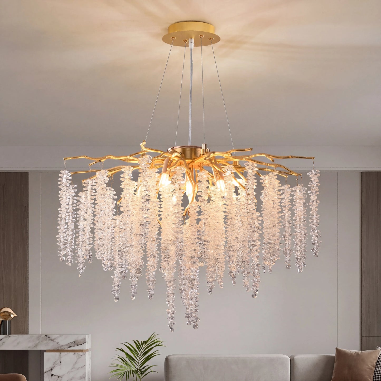 Gold Tree Branch Crystal Chandelier