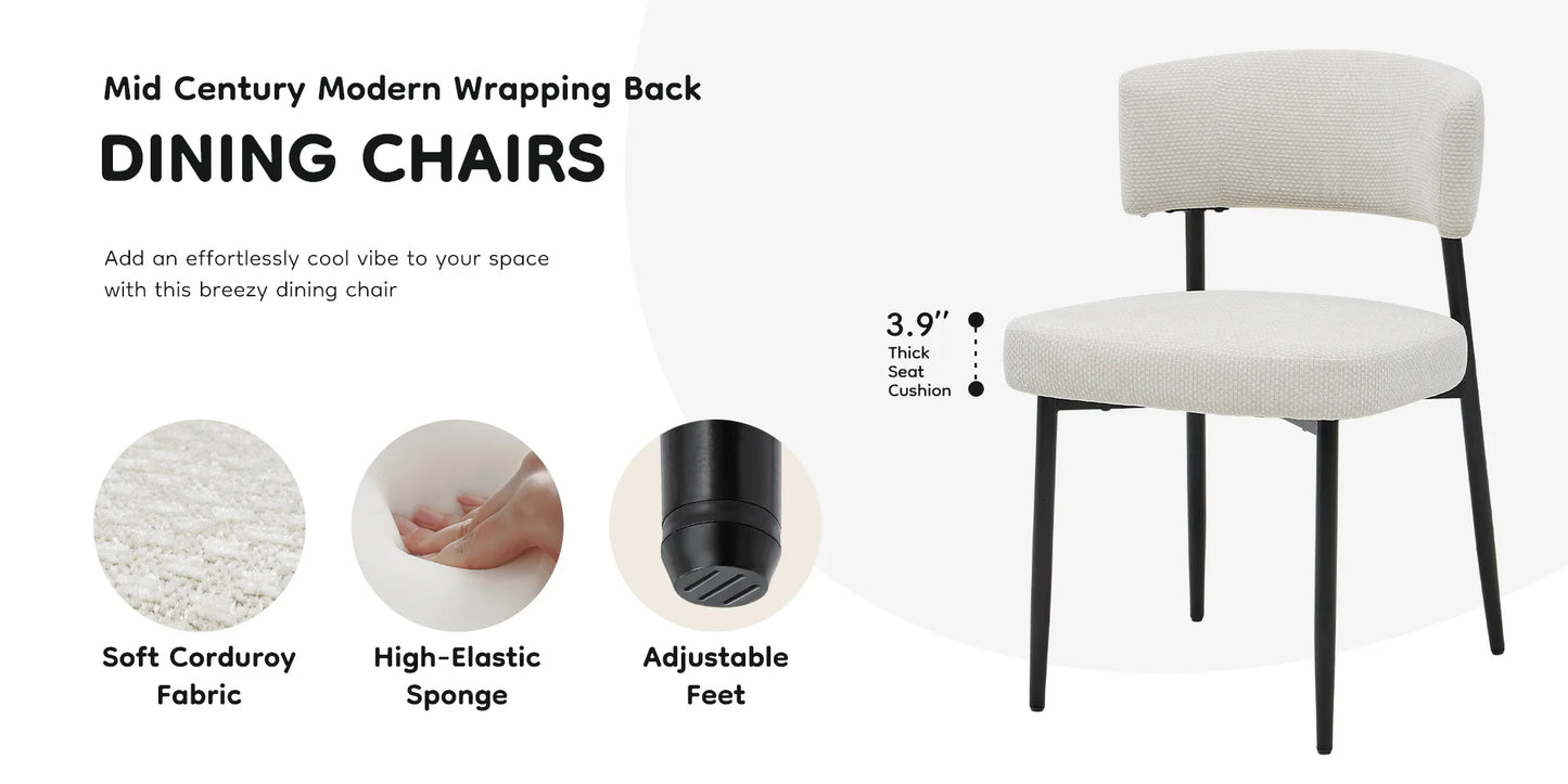 Set of 4 Round Fabric Dining Chairs with Metal Legs