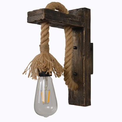 Industrial Rustic Wall Sconce – Black Metal Wood Lamp
