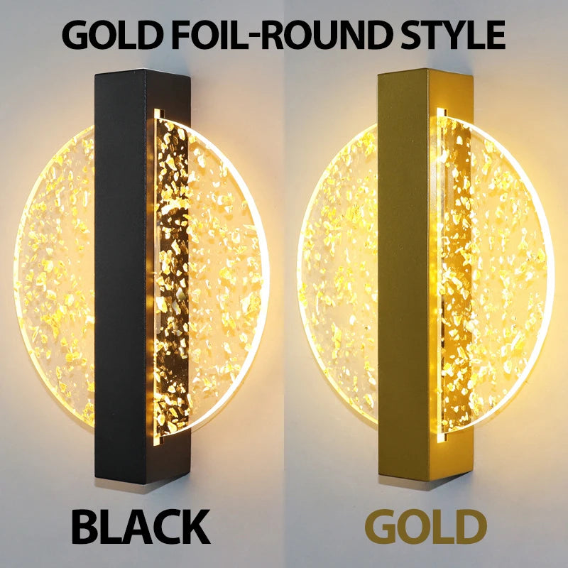 Luxury Acrylic Gold Foil LED Wall Sconce – 10W