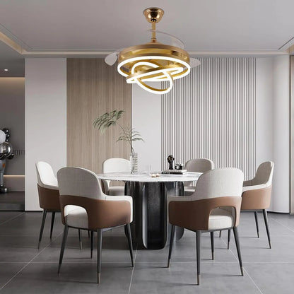 Ceiling Fan And Chandelier with Cascading Crystal String Silent
