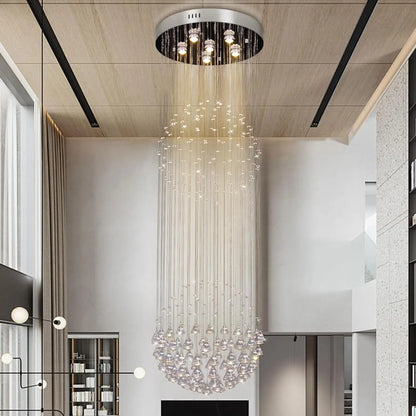 Large High Ceiling Chandelier – Long Raindrop Crystal Pendant Light for Staircase & Foyer