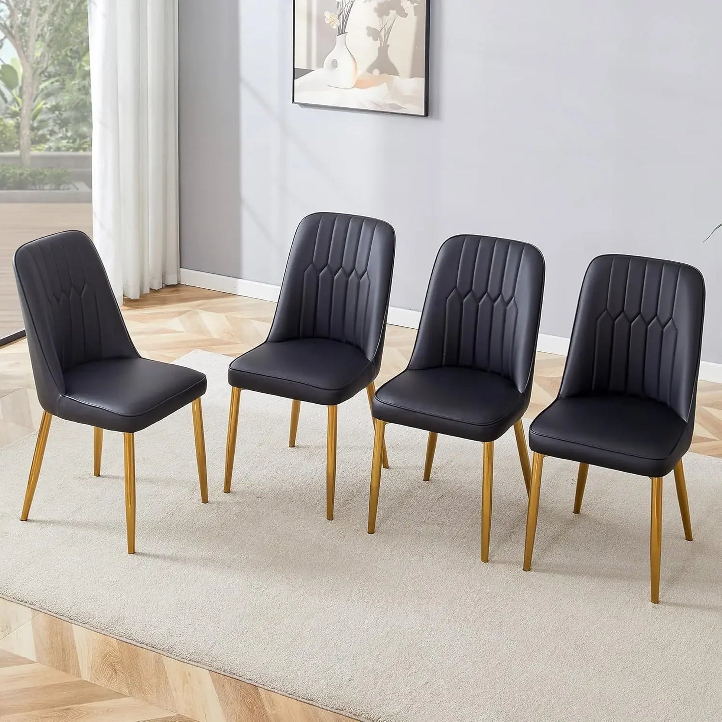 Black Leather Dining Chairs Set of 4