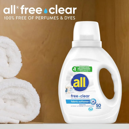 All free clear Liquid Fabric Softener for Sensitive Skin, 34 fl oz, 50 Loads