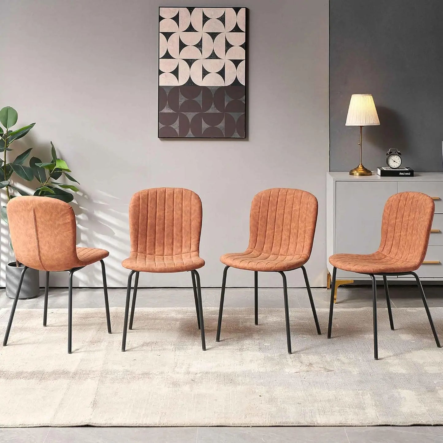 Set of 4 PU Leather Dining Chairs with Metal Legs