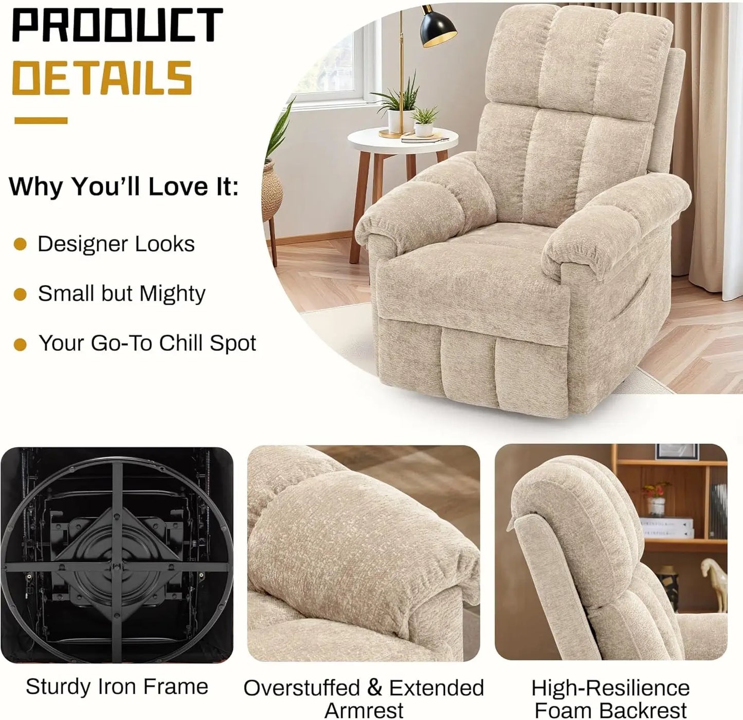 Manual Swivel Rocker Recliner Chair for Small Spaces