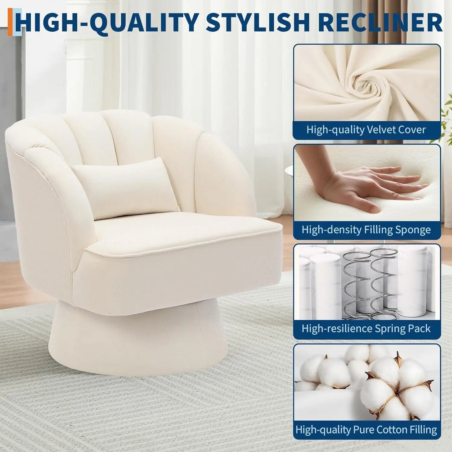 Velvet Upholstered Swivel Accent Chair