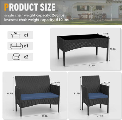 4-Piece Wicker Patio Conversation Set with Coffee Table