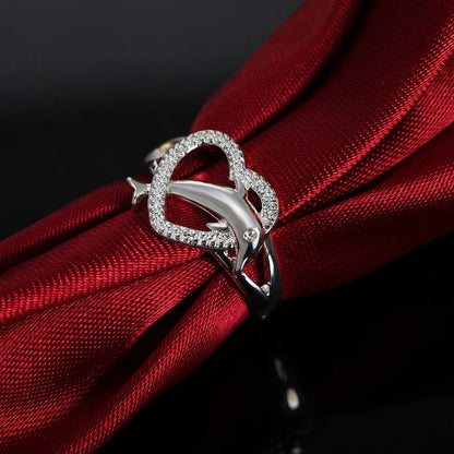 Sterling Silver Love Dolphins Ring