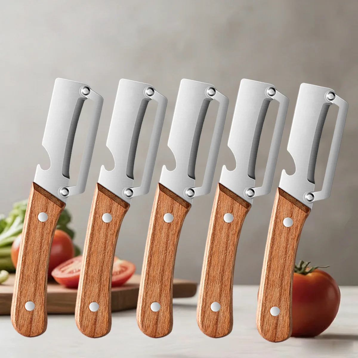 Vegetable Peeler with Wooden Handle for Peeling and Slicing