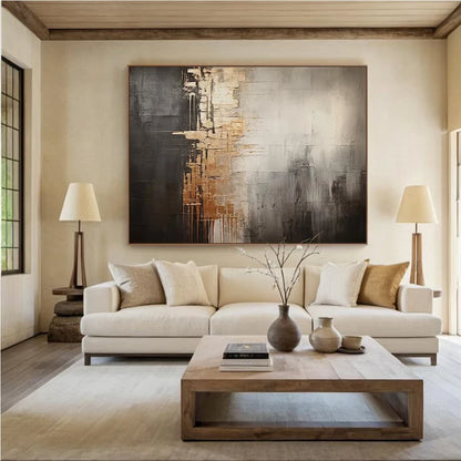 Large Beige Black Abstract Canvas Art