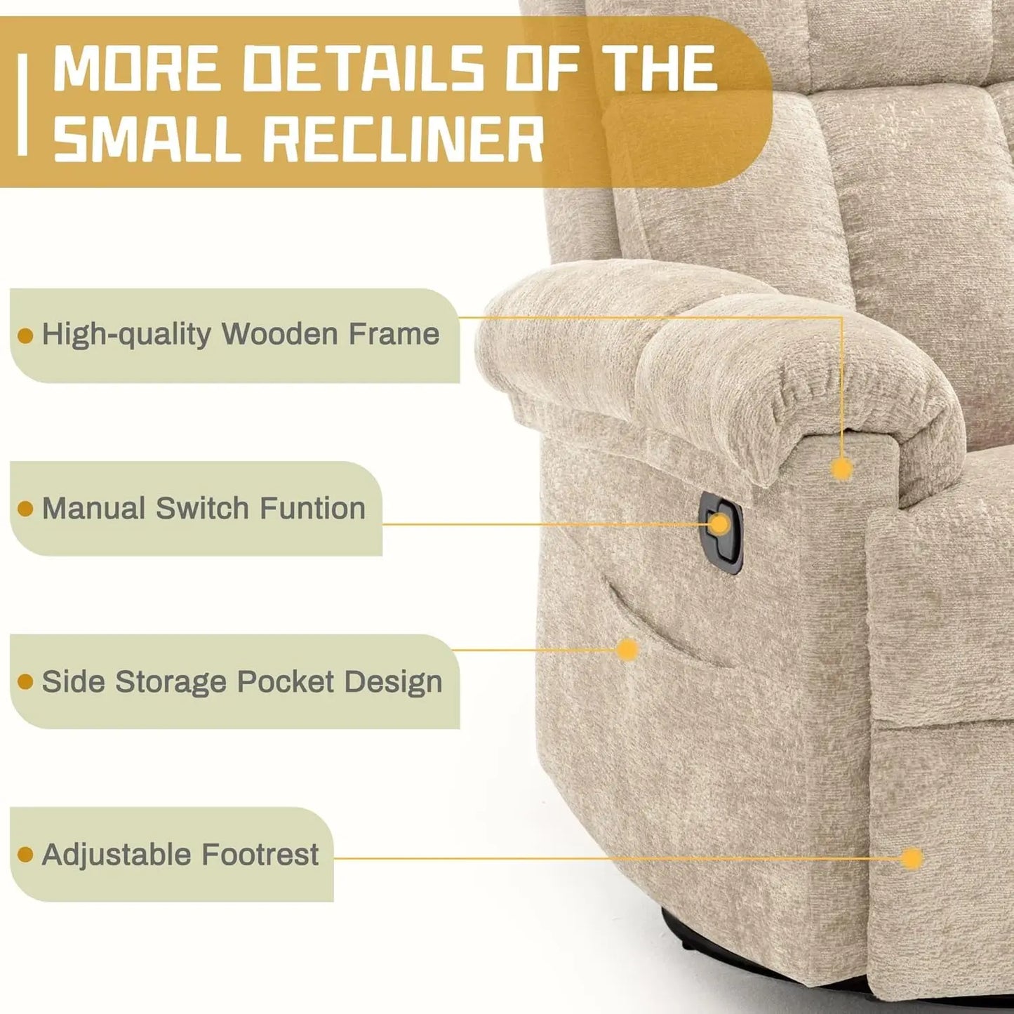 Manual Swivel Rocker Recliner Chair for Small Spaces