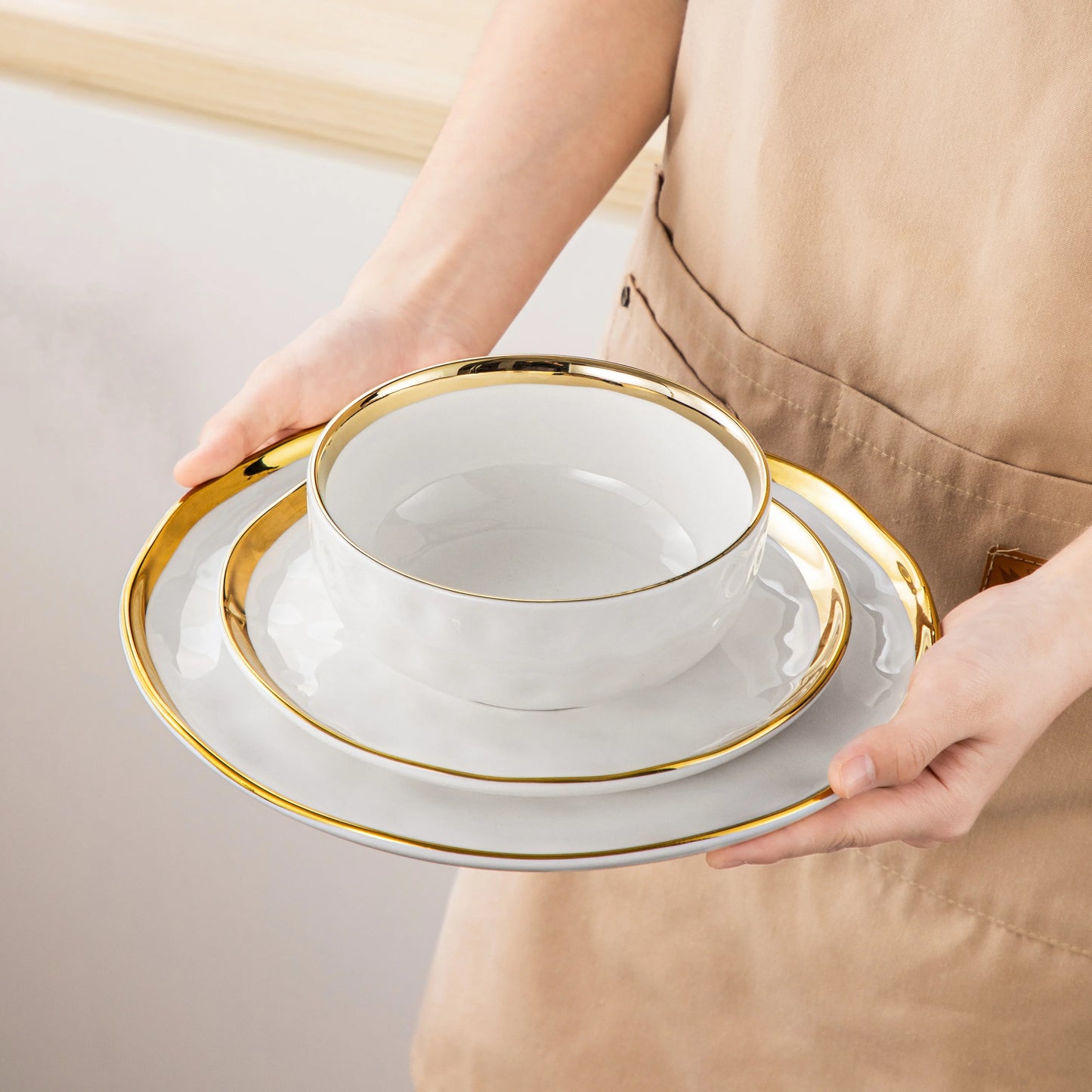 LOVECASA Gold Rim Dish Set