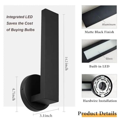 Aluminum LED 18W Modern Wall Sconces Set of 2 Matte Black Waterproof Sconce Wall Lighting Indoor Outdoor Hardwired Wall Lights