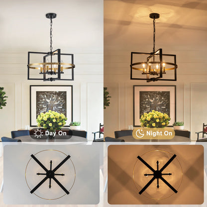 4-Light Black Gold Chandelier – Modern Industrial Pendant Light for Entryway & Dining Room