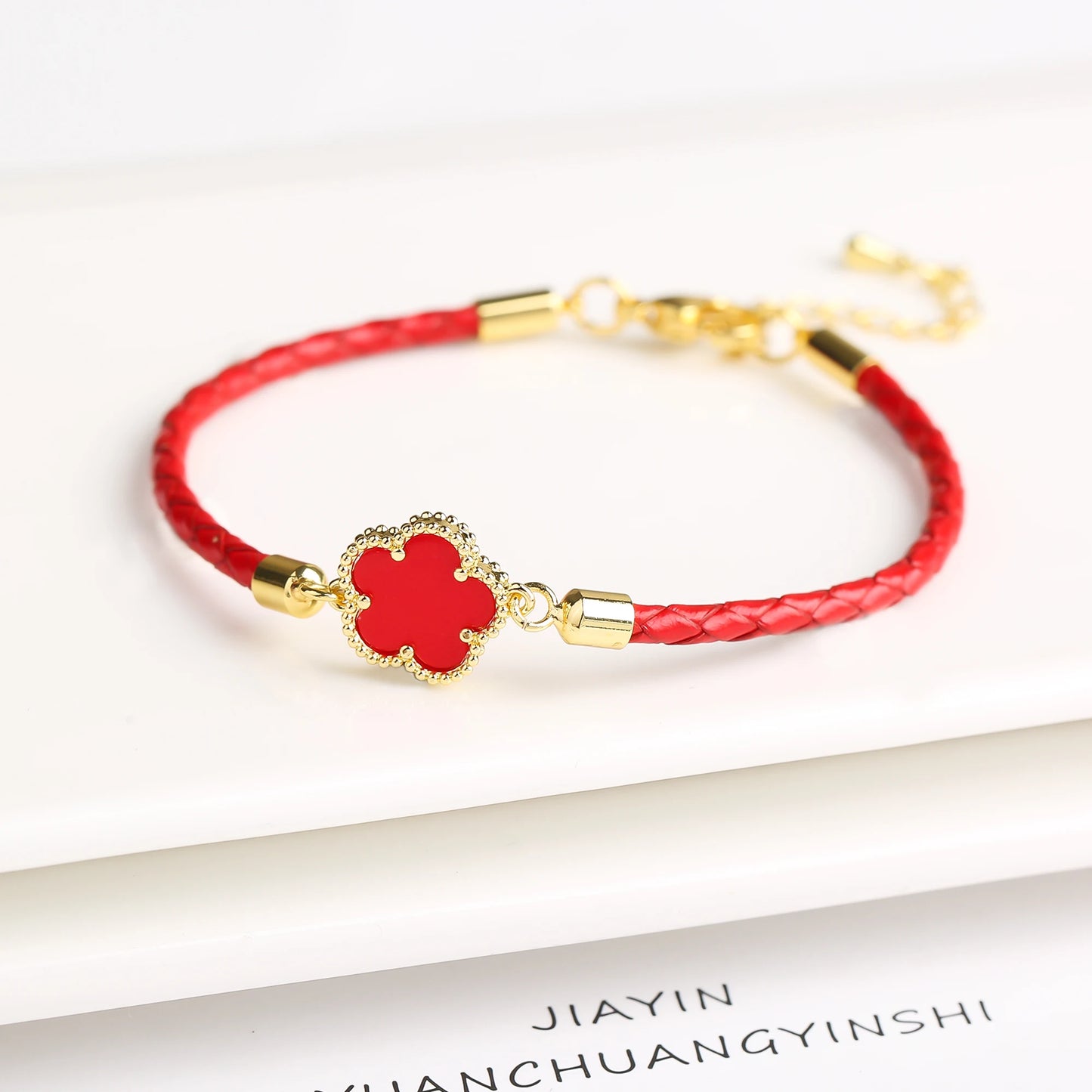 Leather Woven Flower Charm Bracelet