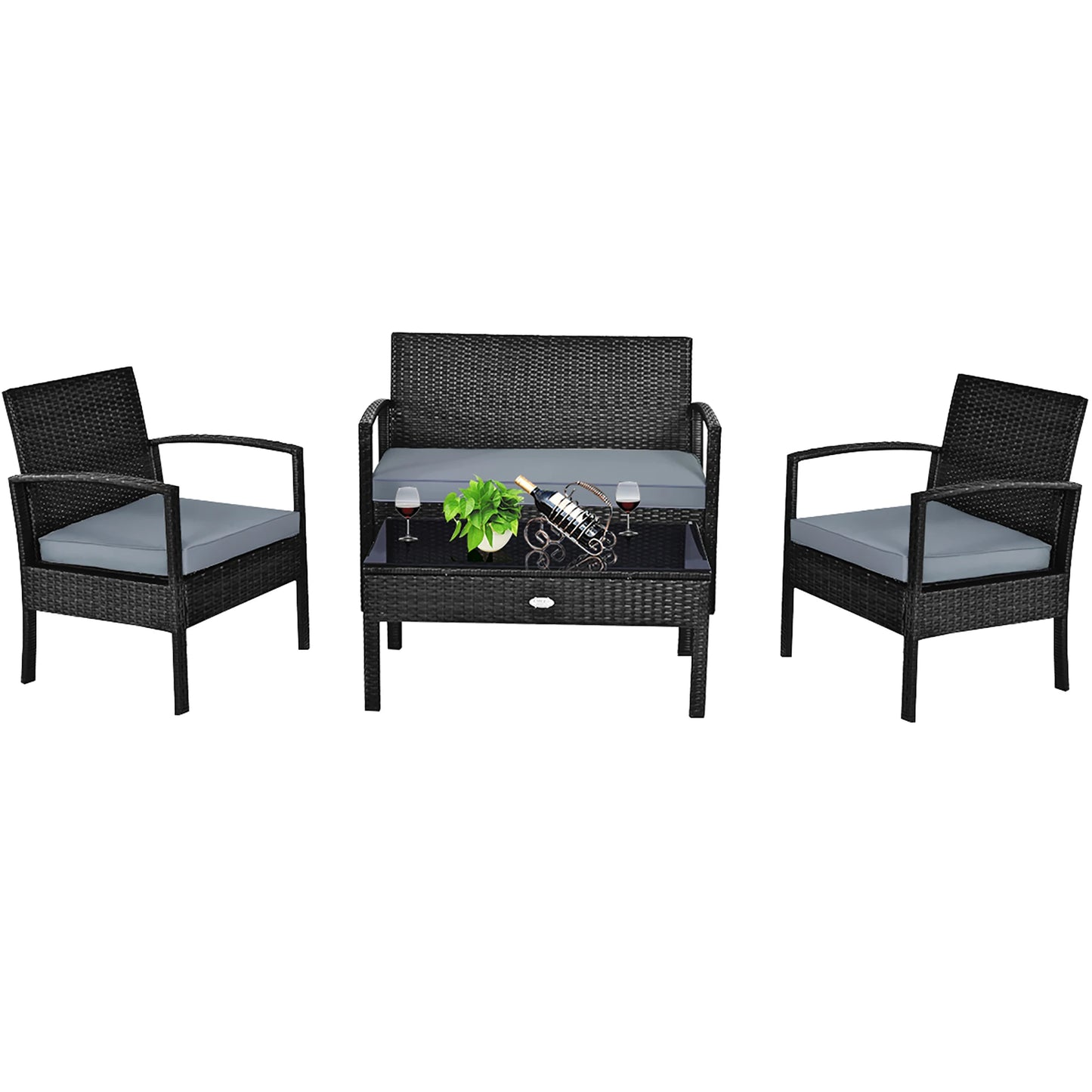 4-Piece Black Rattan Patio Set