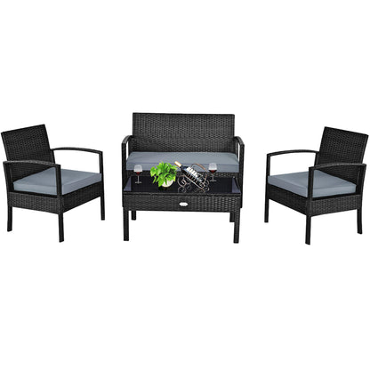 4-Piece Black Rattan Patio Set