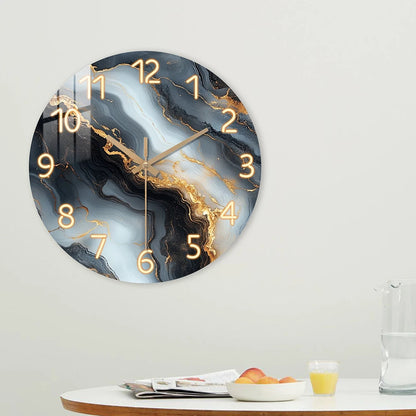 Blue Gold Marble Wooden Wall Clock