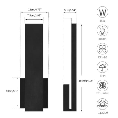 Modern Aluminum LED Matte Black Indoor Outdoor Set of Two