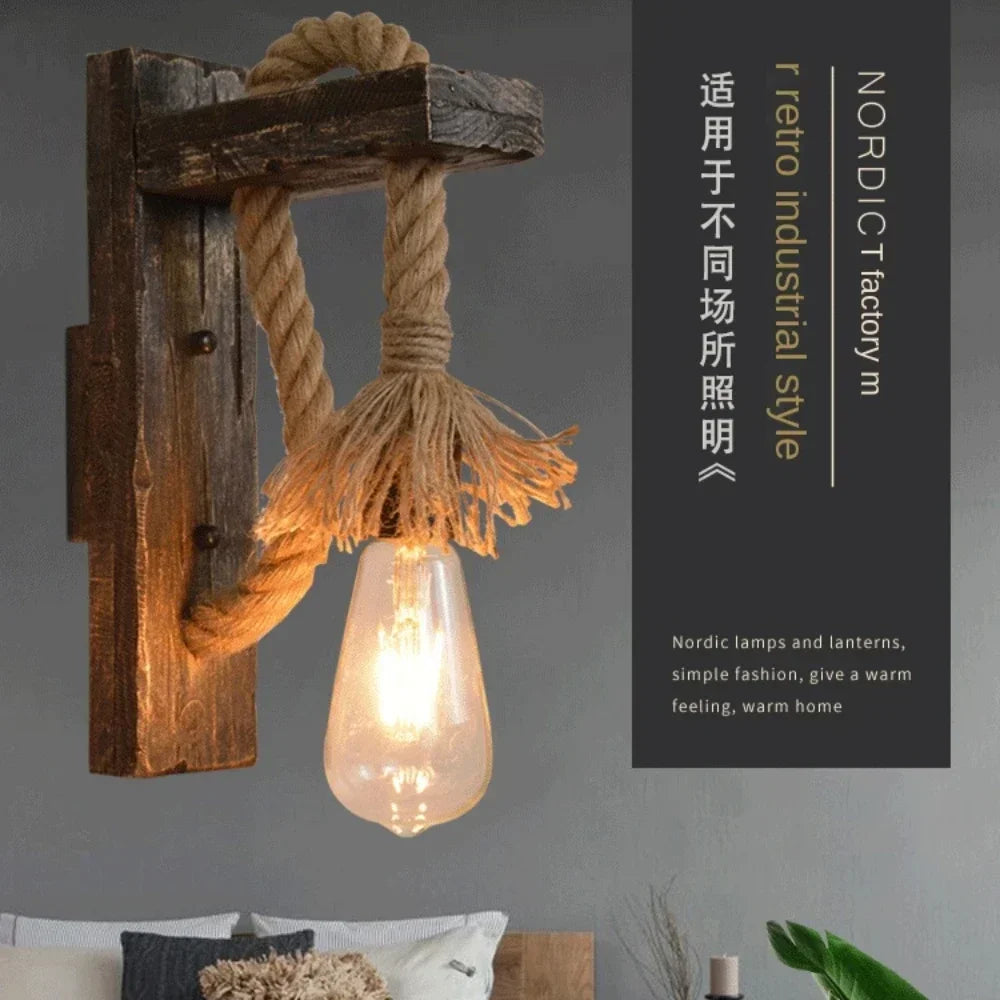 Industrial Rustic Wall Sconce – Black Metal Wood Lamp