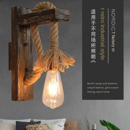 Industrial Rustic Wall Sconce – Black Metal Wood Lamp