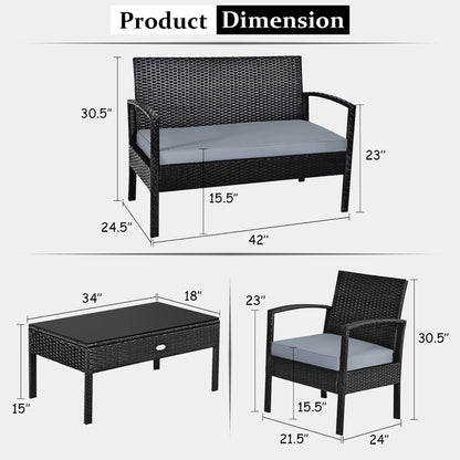 4-Piece Black Rattan Patio Set
